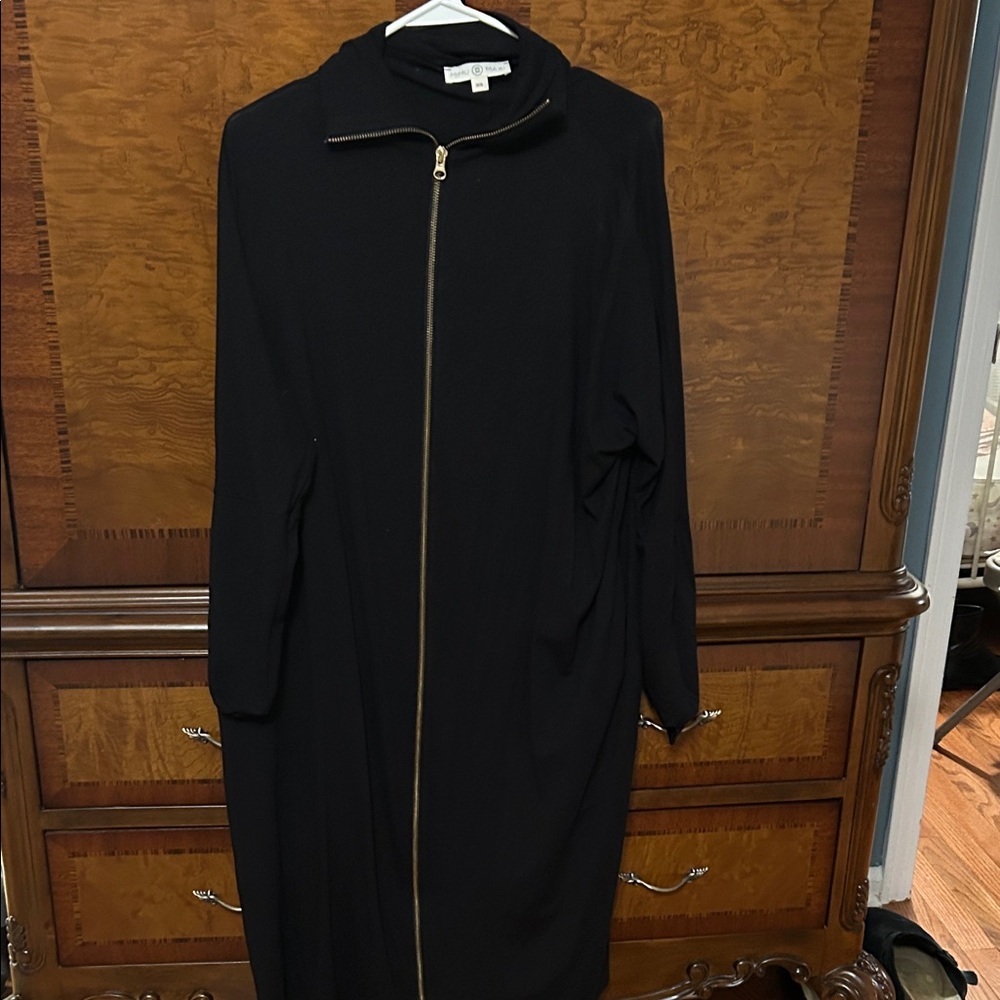 Elegant Black Long Sleeve Dress with Gold Zip